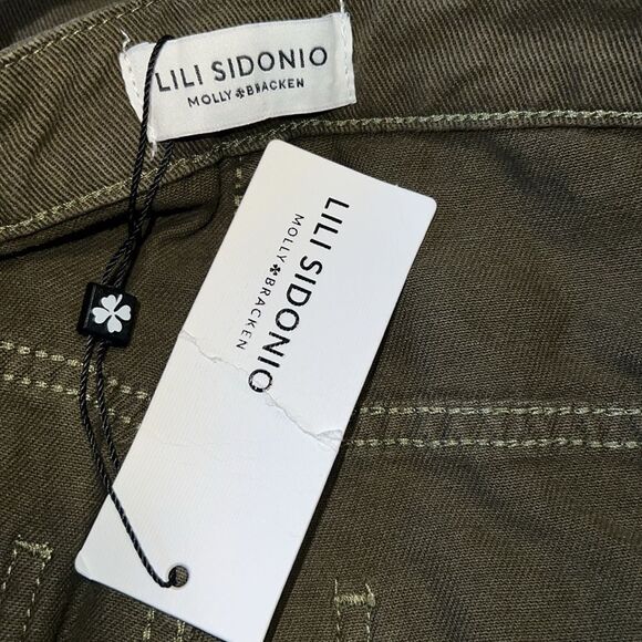 LILI SIDONIO x MOLLY BRACKEN Olive Green Denim Overalls-OSFM NEW! - Picture 8 of 8